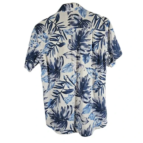 Surf Style Co Shirt Mens Small Linen Blend Blue Button Down Palm Hawaiian Floral - Picture 3 of 5